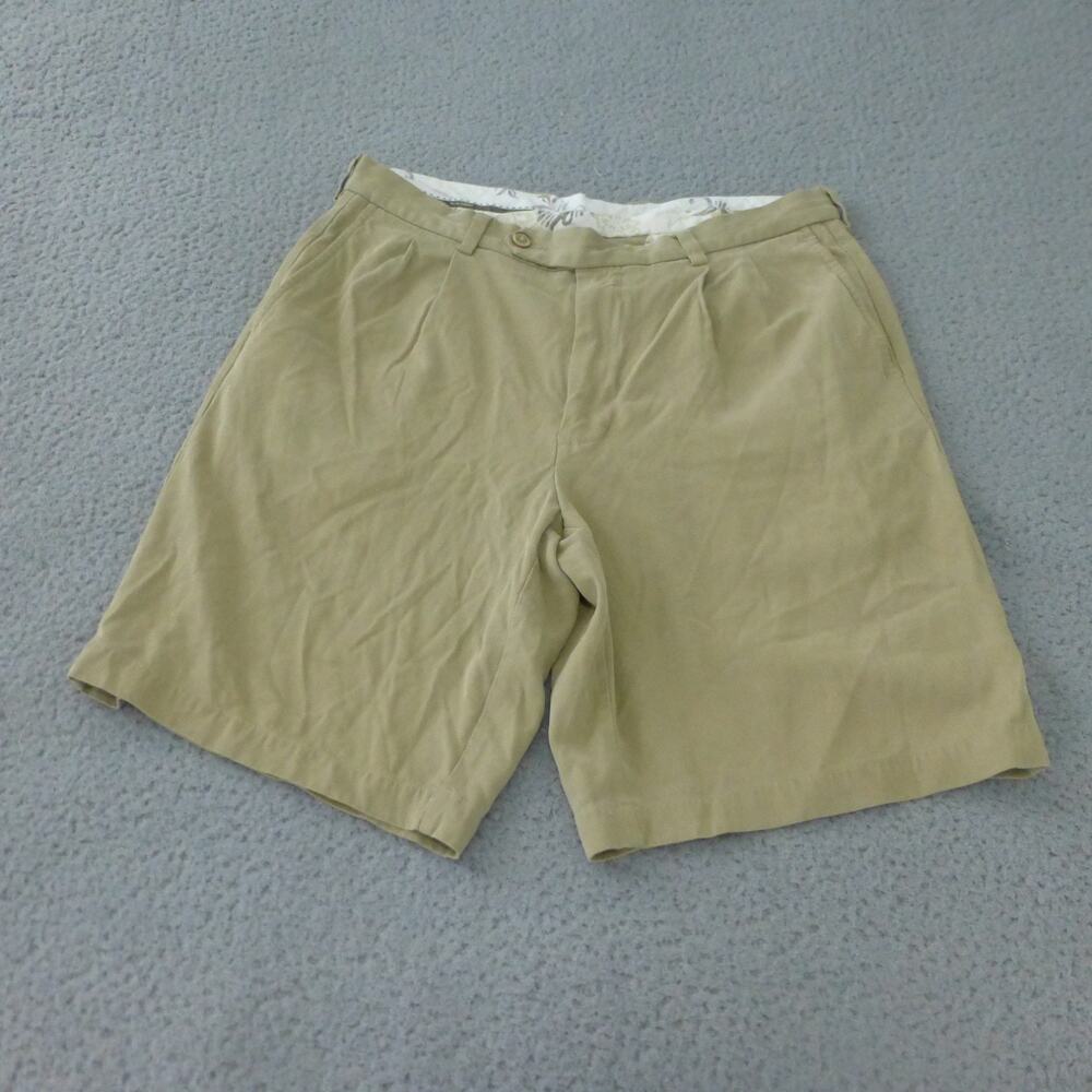 Tommy Bahama Shorts Mens 34 Chino Beige Pleated Silk Golf Pockets